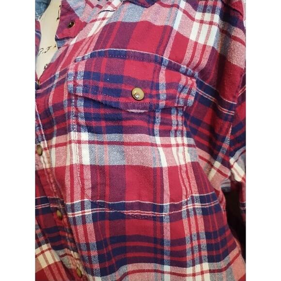 Jachs Girlfriend 4th of July Comfort Stretch Plaid Pearl Button Flannel Shirt XL - Picture 3 of 7